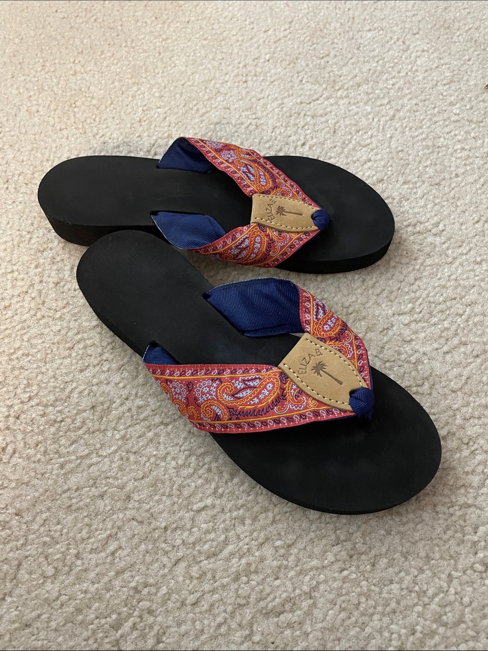 Eliza B. Navy and Red Paisley Sandals, Size L8